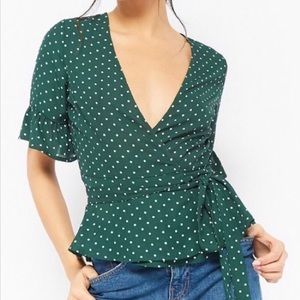 Greek Polka Dot Tie Wrap Blouse size Medium